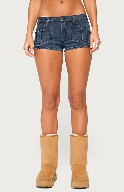 Edikted Janel Washed Denim Micro Shorts