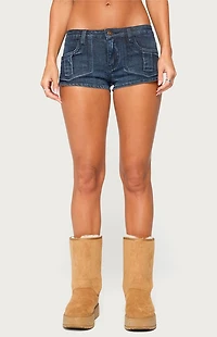 Edikted Janel Washed Denim Micro Shorts