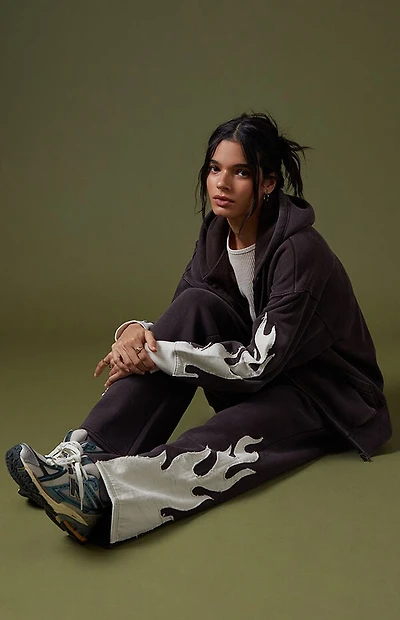 Pacsun Flame Applique Vintage Wash Baggy Sweatpants