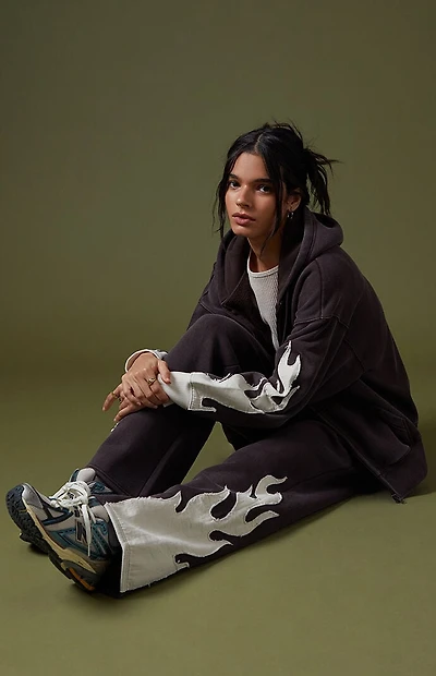 Pacsun Flame Applique Vintage Wash Baggy Sweatpants