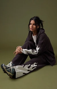 Pacsun Flame Applique Vintage Wash Baggy Sweatpants