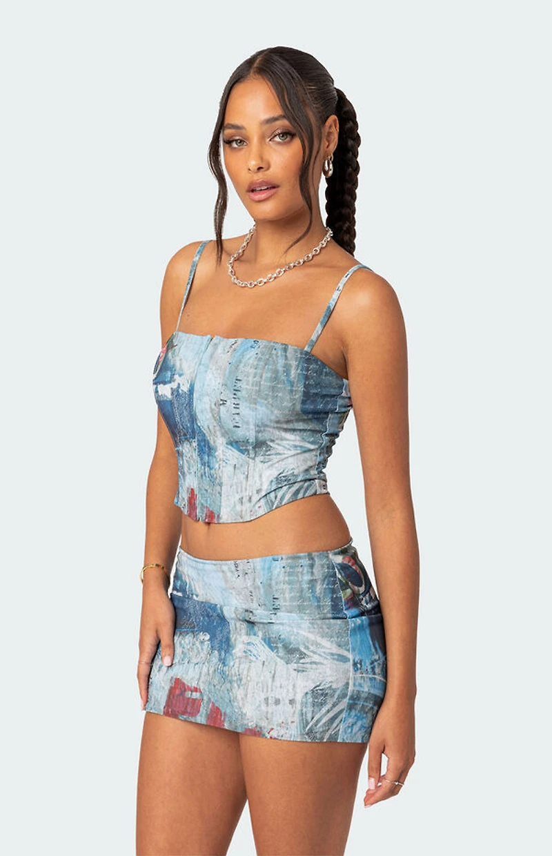Edikted Love Letter Printed Mesh Corset
