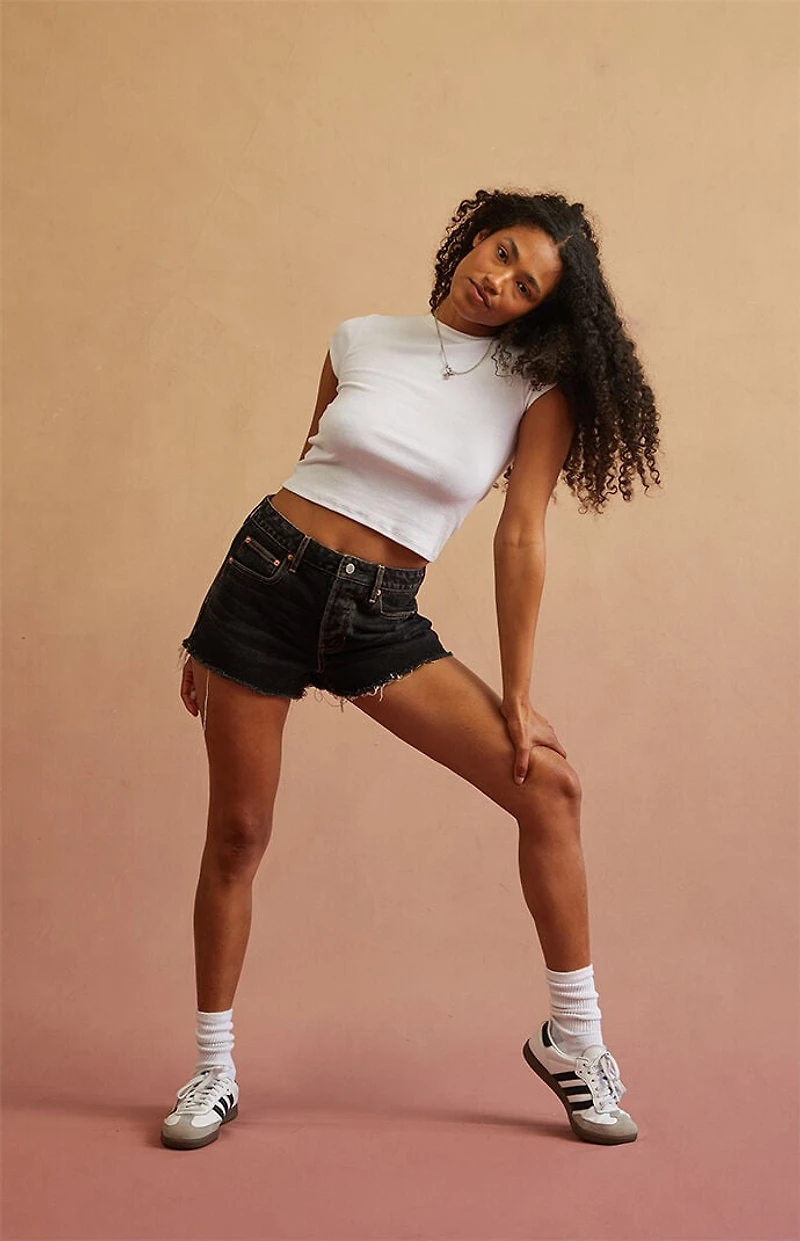 RARE DNM EDIT Black Frayed High Waisted Denim Festival Shorts