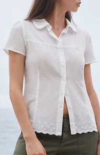 John Galt White Floral Embroidery Teagan Collared Top