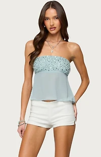Edikted Beadie Sheer Chiffon Strapless Top