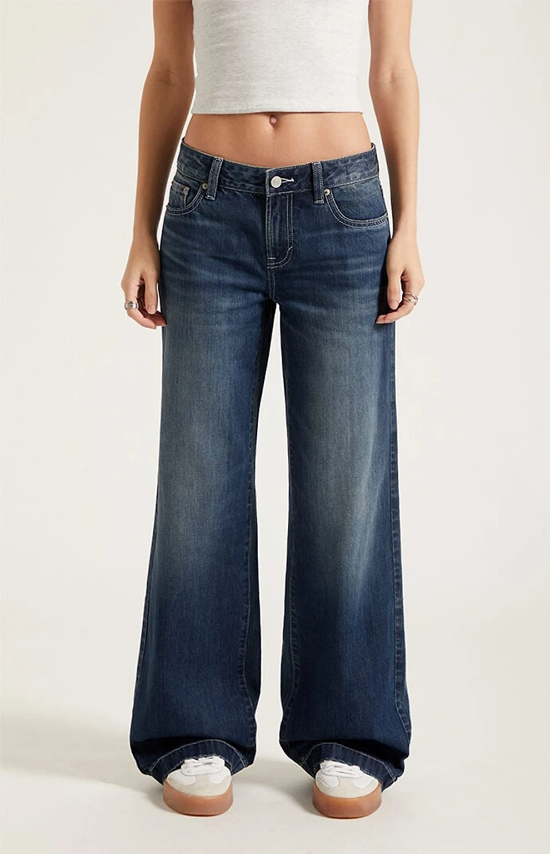 Pacsun Casey Low Rise Baggy Jeans Contrast Stitch Dark Blue
