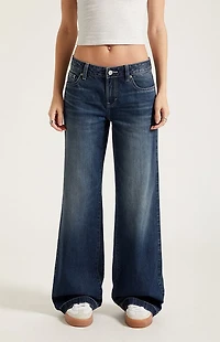 Pacsun Casey Low Rise Baggy Jeans Contrast Stitch Dark Blue