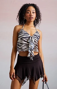 Third Charm Indy Zebra Ruffle Tank Top