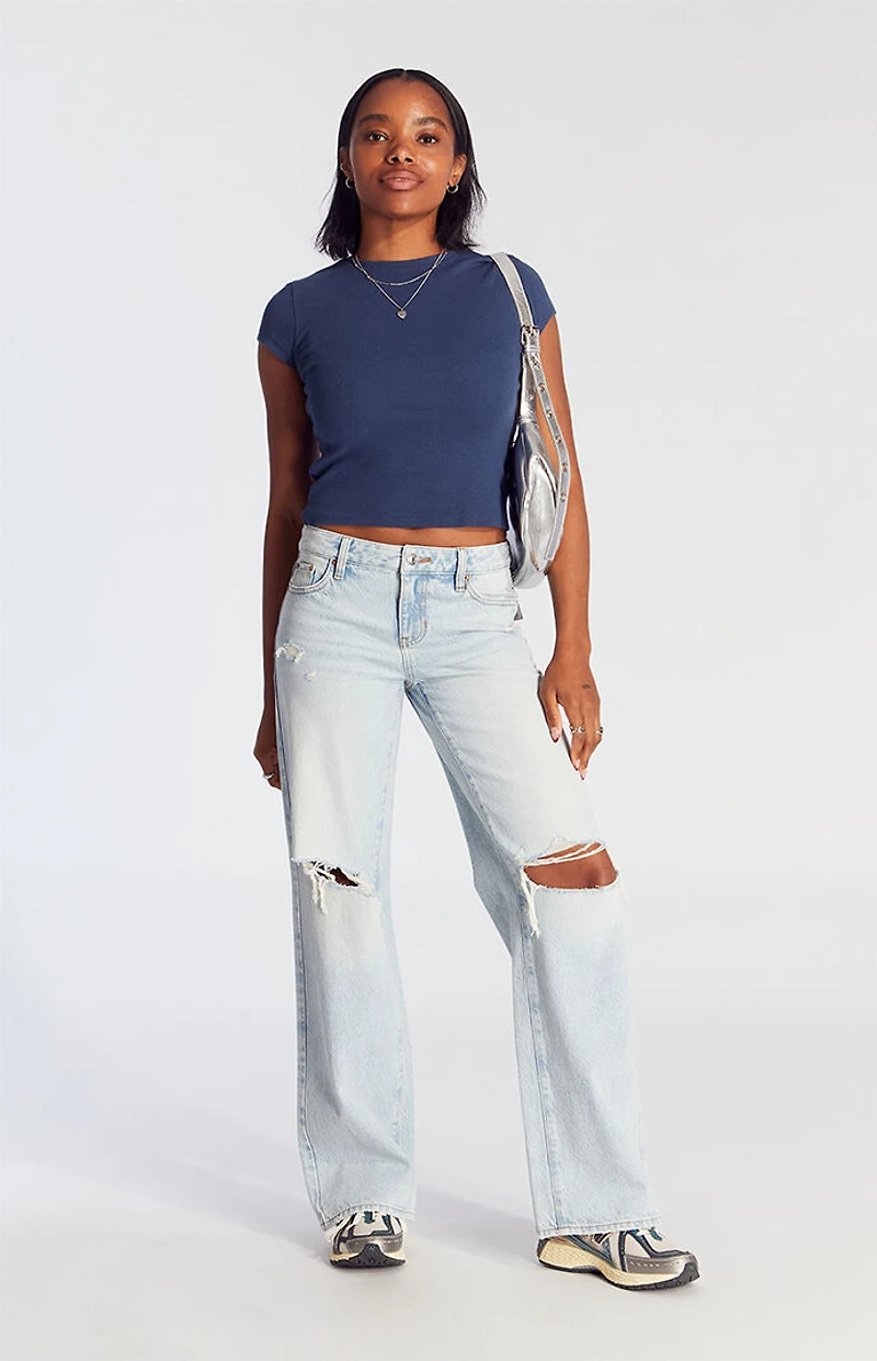 Pacsun Casey Fray Low Rise Baggy Jeans Ripped Light Indigo