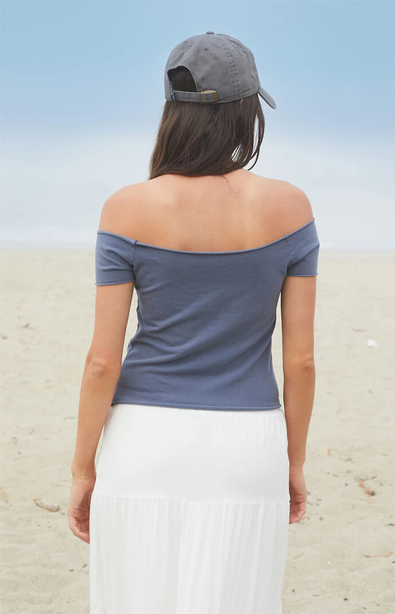 John Galt Dark Blue Bonnie Off-The-Shoulder Crop Top