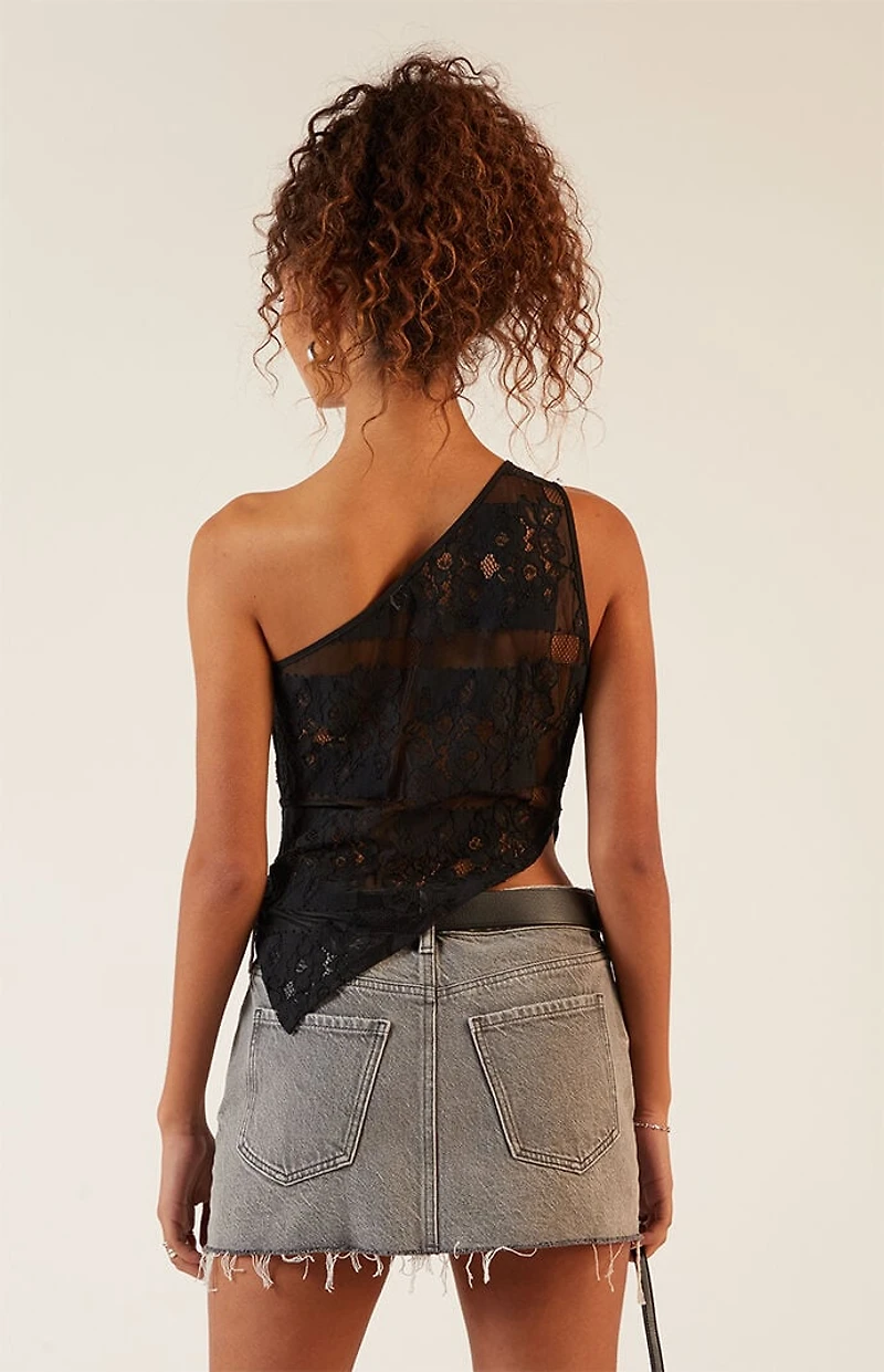 LA Hearts Patchwork Lace One Shoulder Asymmetrical Top