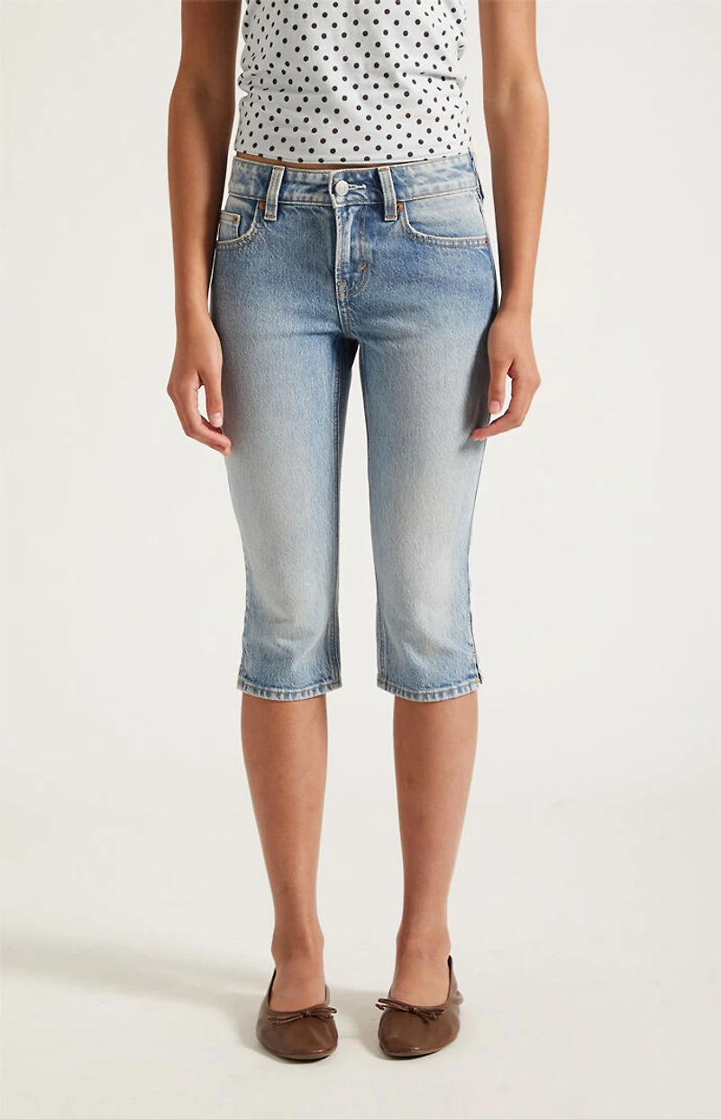 Pacsun Capri Denim Shorts Stretch Light Blue