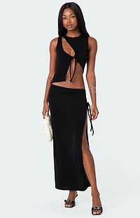 Edikted Goldie Slitted Drawstring Maxi Skirt