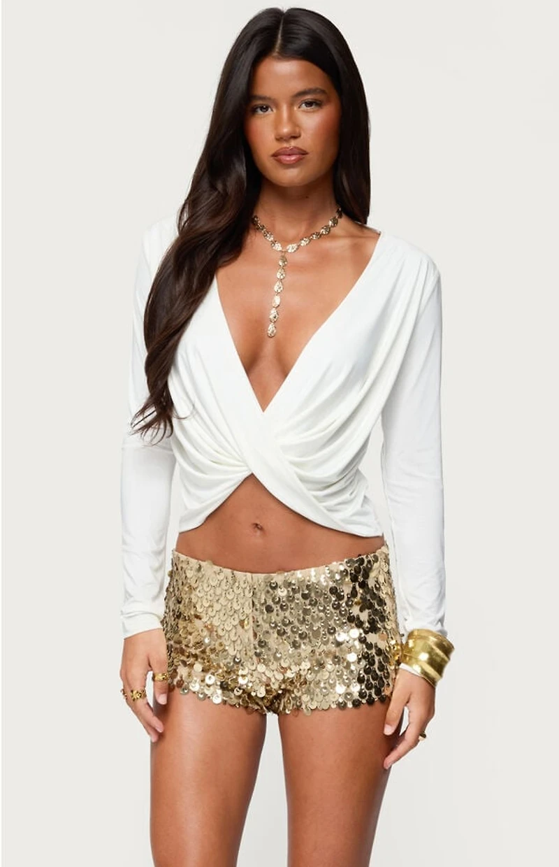 Edikted Twisted V Neck Long Sleeve Top