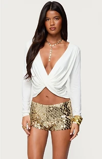 Edikted Twisted V Neck Long Sleeve Top