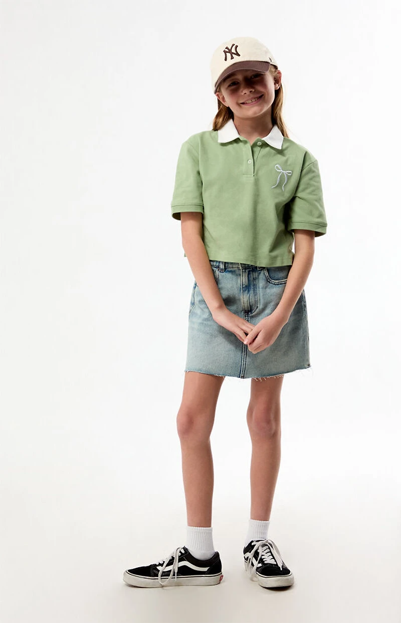 Pacsun Kids Sage Bow Embroidered Cropped Polo Shirt