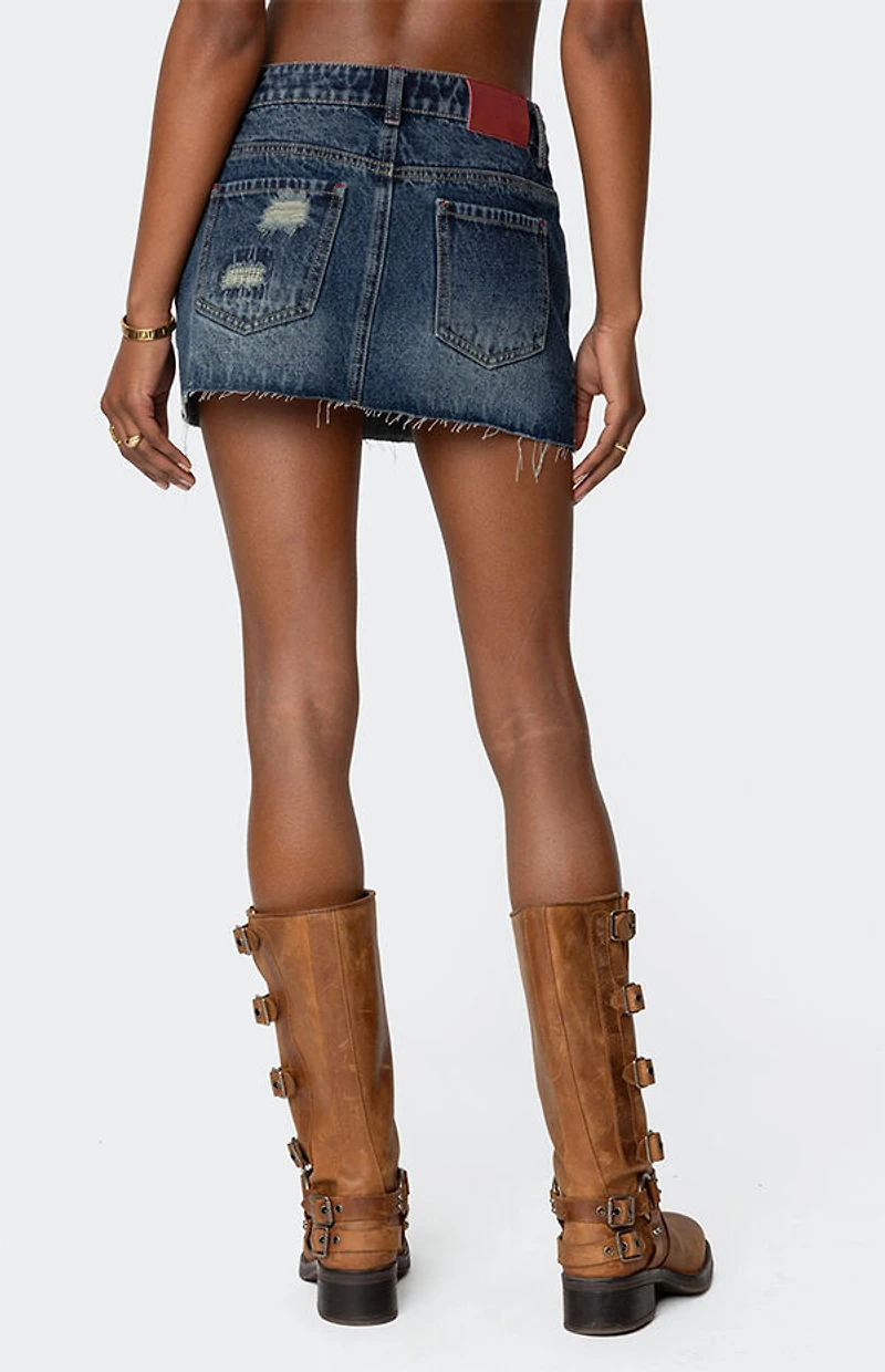 Edikted Hunter Distressed Denim Mini Skirt