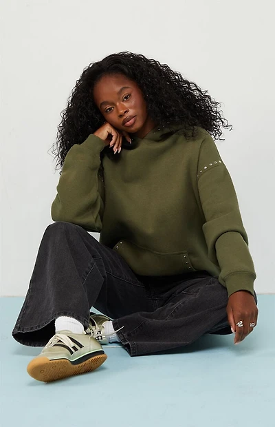 Pacsun Green Studded Solid Pullover Hoodie