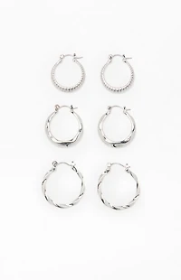 LA Hearts 3 Pack Lucy Textured Hoop Earrings
