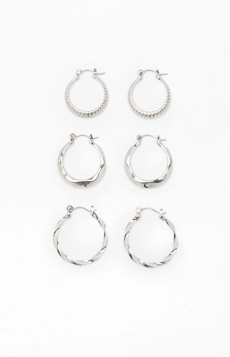 LA Hearts 3 Pack Lucy Textured Hoop Earrings