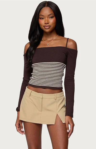 Edikted Darya Striped Off Shoulder Knit Top