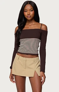 Edikted Darya Striped Off Shoulder Knit Top