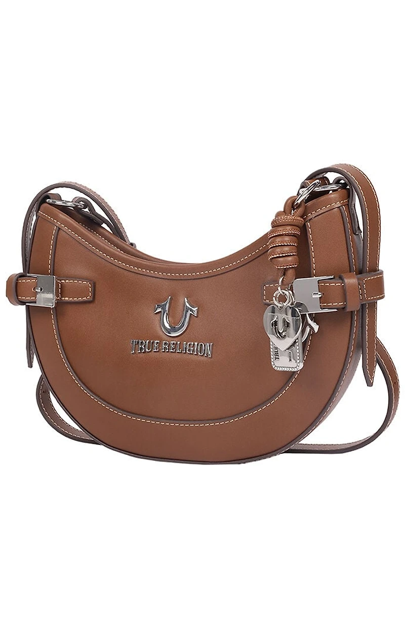True Religion Brown Blake Smooth Belted Hobo Bag
