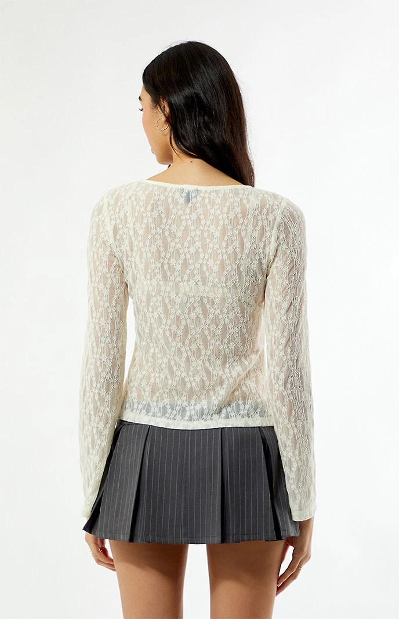 Beverly and Beck Lace Tie Front Long Sleeve Top