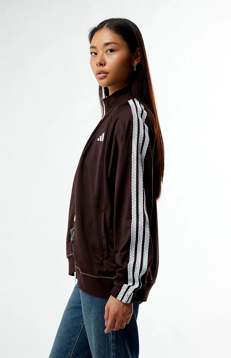 adidas Brown Tricot 3 Stripes Track Jacket