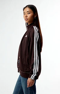 adidas Brown Tricot 3 Stripes Track Jacket