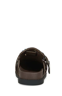 AZALEA WANG Women's Brown Flair Faux Leather Turquoise Mules