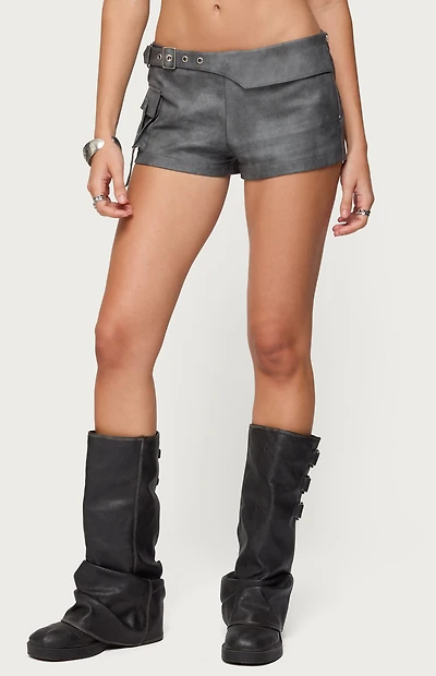 Edikted Houston Faux Leather Cargo Shorts