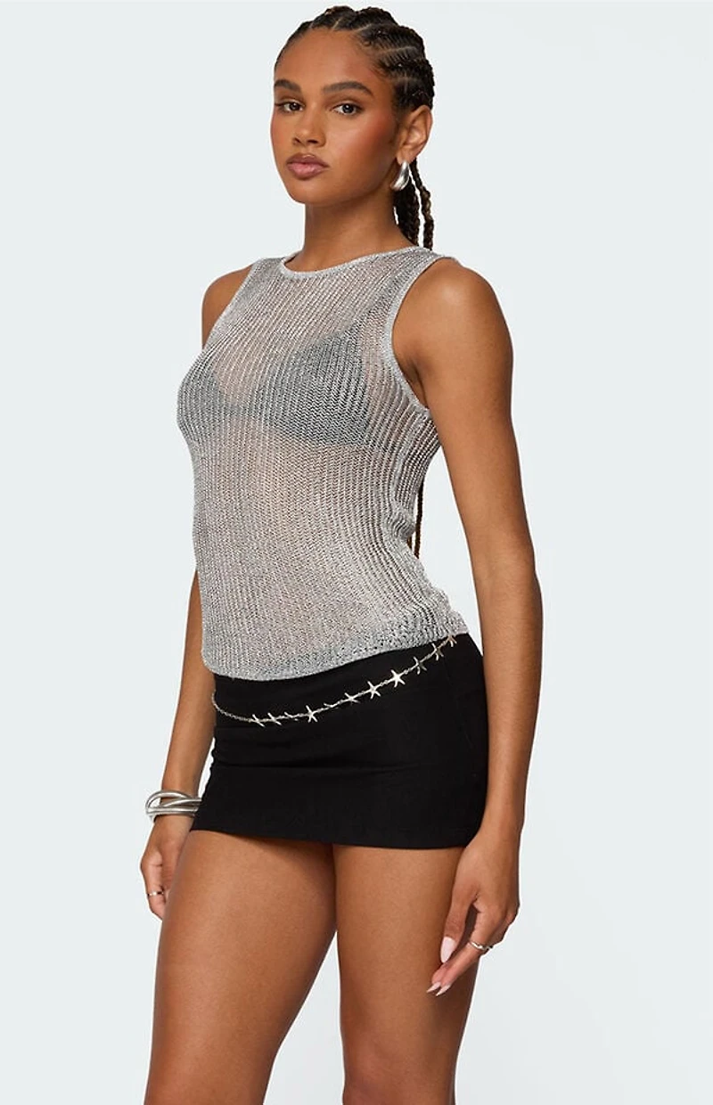 Edikted Amalya Shiny Sheer Knit Top