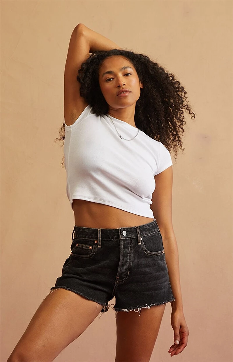 RARE DNM EDIT Black Frayed High Waisted Denim Festival Shorts