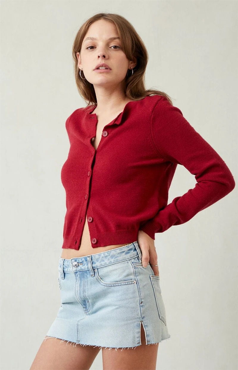 Pacsun Lara Light Indigo Raw Cut Low Rise Denim Mini Skirt