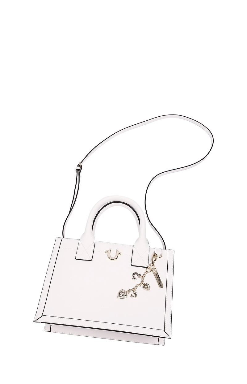 True Religion White Modern Edge Charm Tote Bag