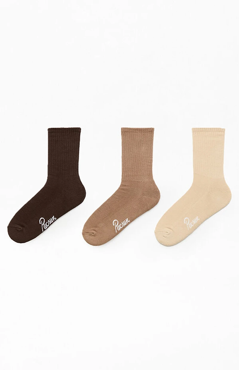 Pacsun 3 Pack Neutral Brown Crew Socks
