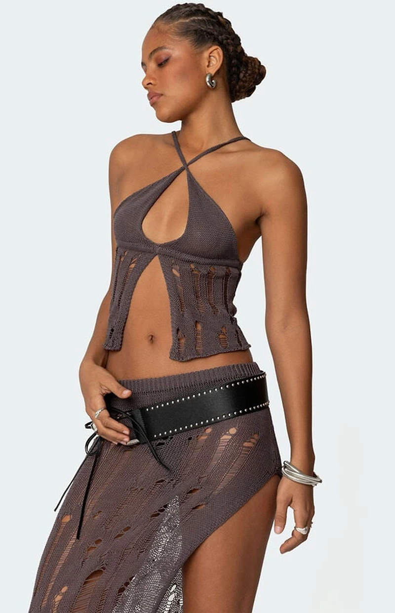 Edikted Jaynie Distressed Knit Top