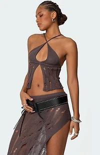 Edikted Jaynie Distressed Knit Top