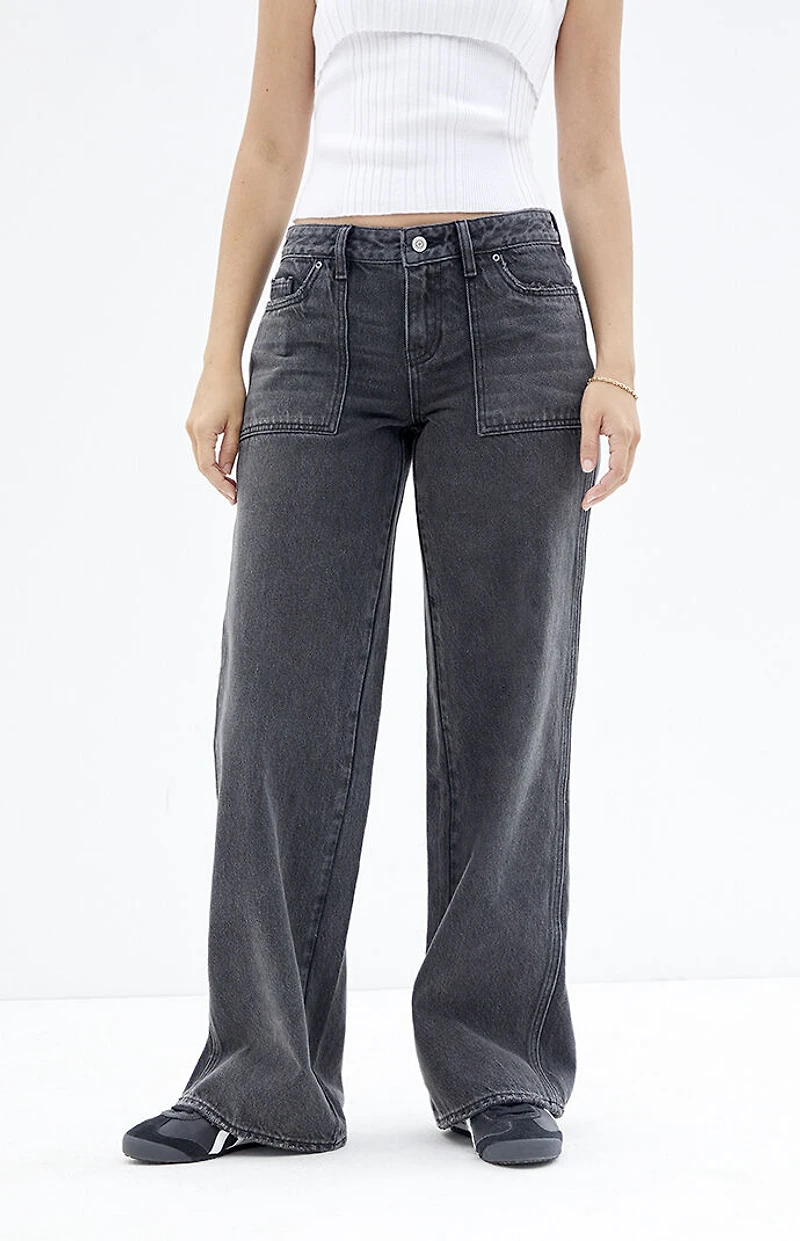 Pacsun Casey Black Button Pocket Low Rise Baggy Jeans