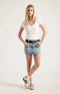 Pacsun Bella Stretch Medium Indigo Mid Rise Denim Mini Skirt