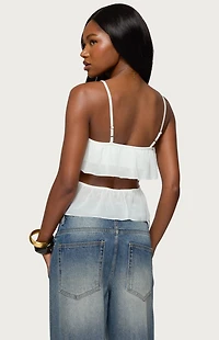Edikted Sheer Chiffon Ruffled Cut Out Top