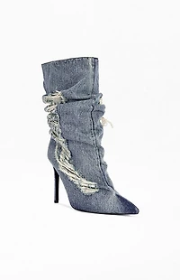 AZALEA WANG Women's Naelia Denim Stiletto Booties