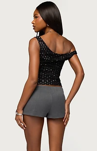 Edikted Off Shoulder Lace Polka Dot Top