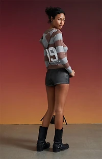 Third Charm Striped Studded Hooded Sweater