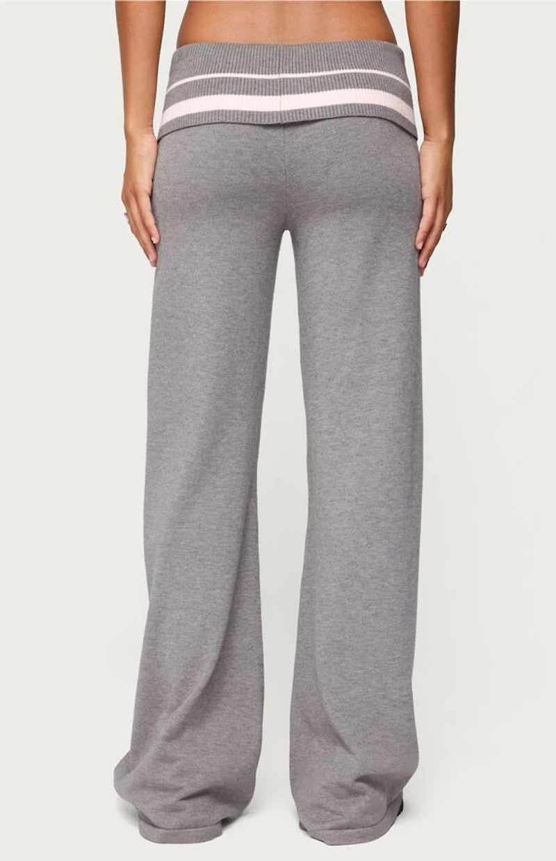Edikted Kaliya Stripey Fold Over Knit Flared Pants