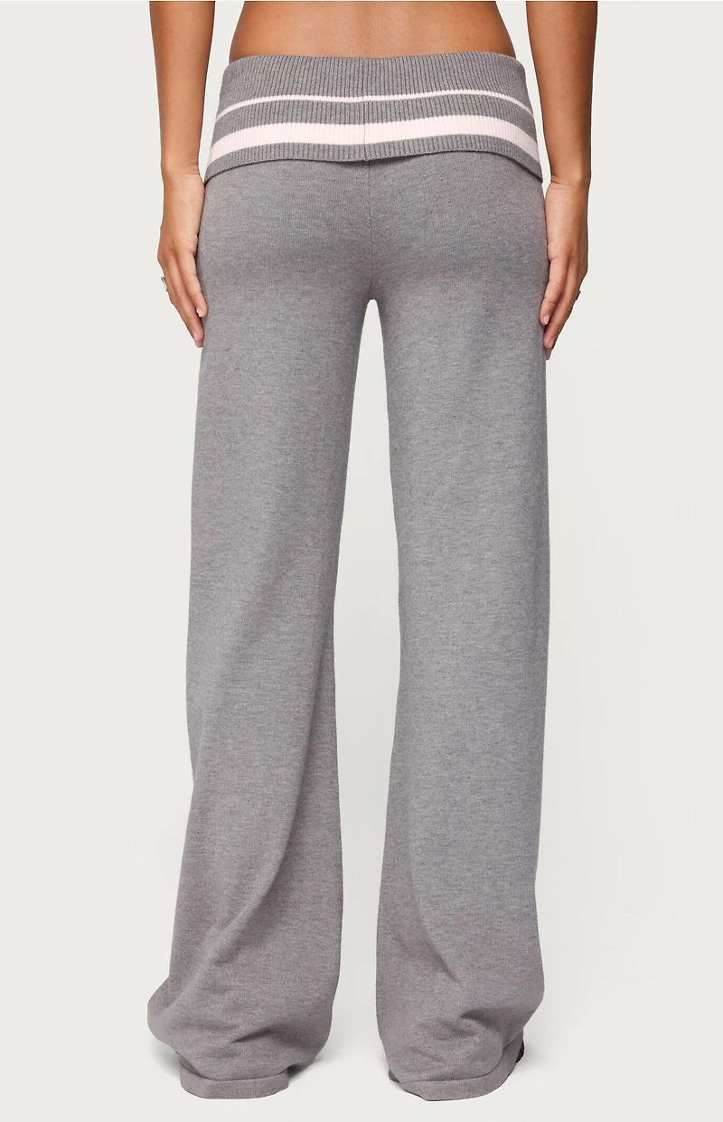 Edikted Kaliya Stripey Fold Over Knit Flared Pants