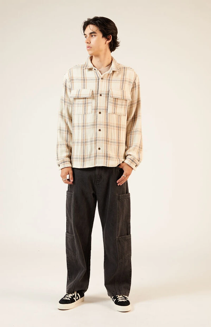 Pacsun Cream Tweed Plaid Overshirt