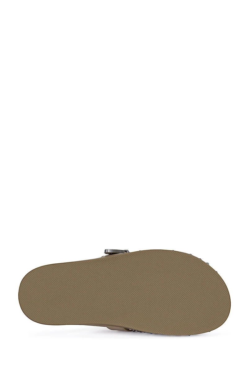 AZALEA WANG Women's Tan Flair Faux Leather Turquoise Mules