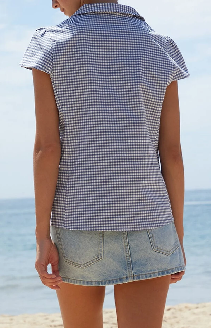 John Galt Blue Plaid Rue Collared Top
